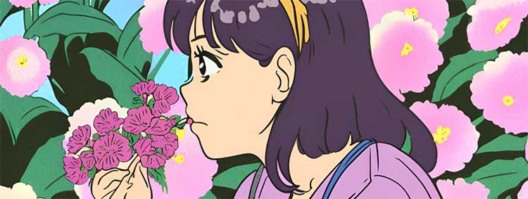 girl smelling flowers